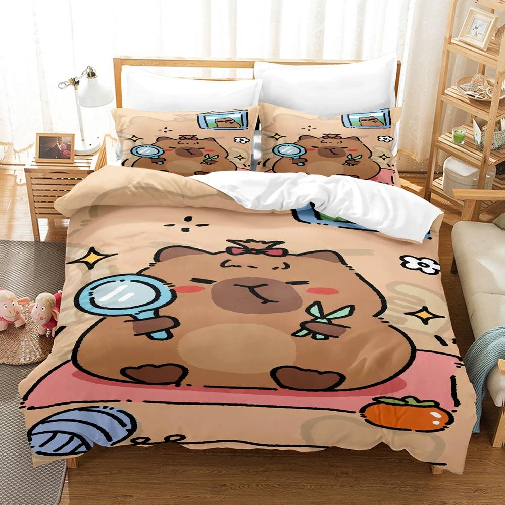 Capybara Bettwäsche Set Luxus Anime Capybara King Size Bettbezug Kissenbezug Kinderzimmer Niedlicher Bettbezug Kissenbezug Kinder Geschenk