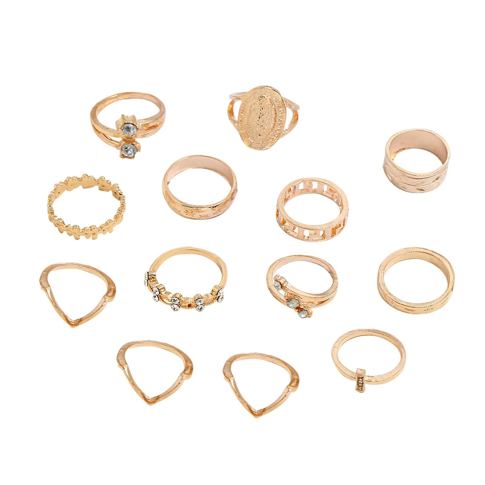 Retro Hollow Star Awn Drop-shaped Diamond-encrusted Joint Ring Multi-piece Set