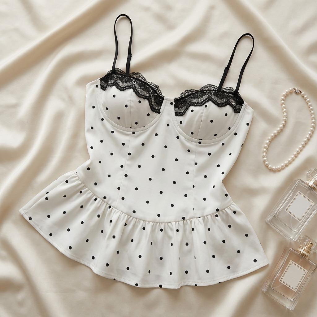 Spring And Summer New Polka Dot Lace Camisole Top European And American Style Versatile For Commuting Women'S Top