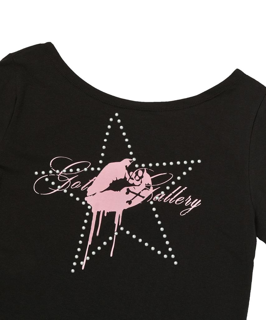 Garter Gallery Kiss Star Off Shoulder T-Shirts_Black