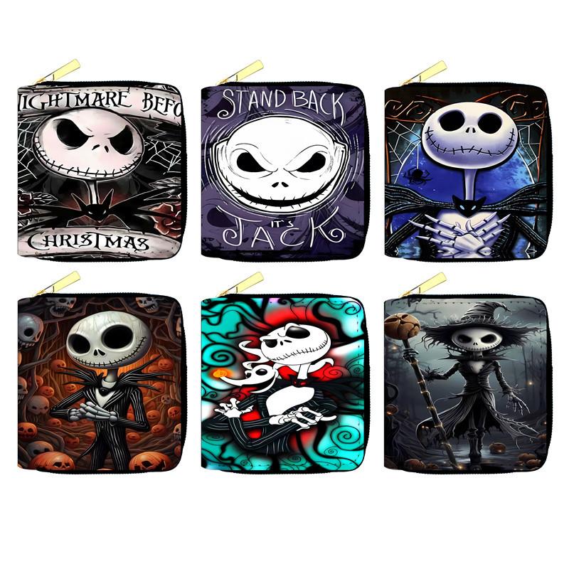 Nightmare Before Christmas PU Wallet Student Men's Short Coin Purse ID Card Holder Jack Skellington Print Black 6pcs