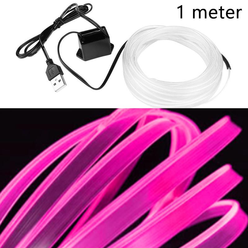 

1M/2M светодиодная декоративная лампа для салона автомобиля, неоновая лента El Wiring для авто, гибкий рассеянный свет, USB-диод для вечеринки 1 meter розовый
