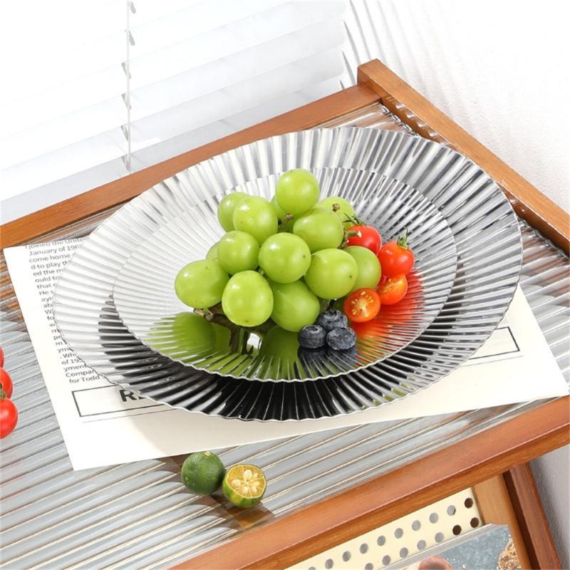 Pastry and Candy Fruit Tray In Metal with Reflective Finish, Textured Border, and Broad Display Area for Coffee Table, Dining Table, and Daily Use