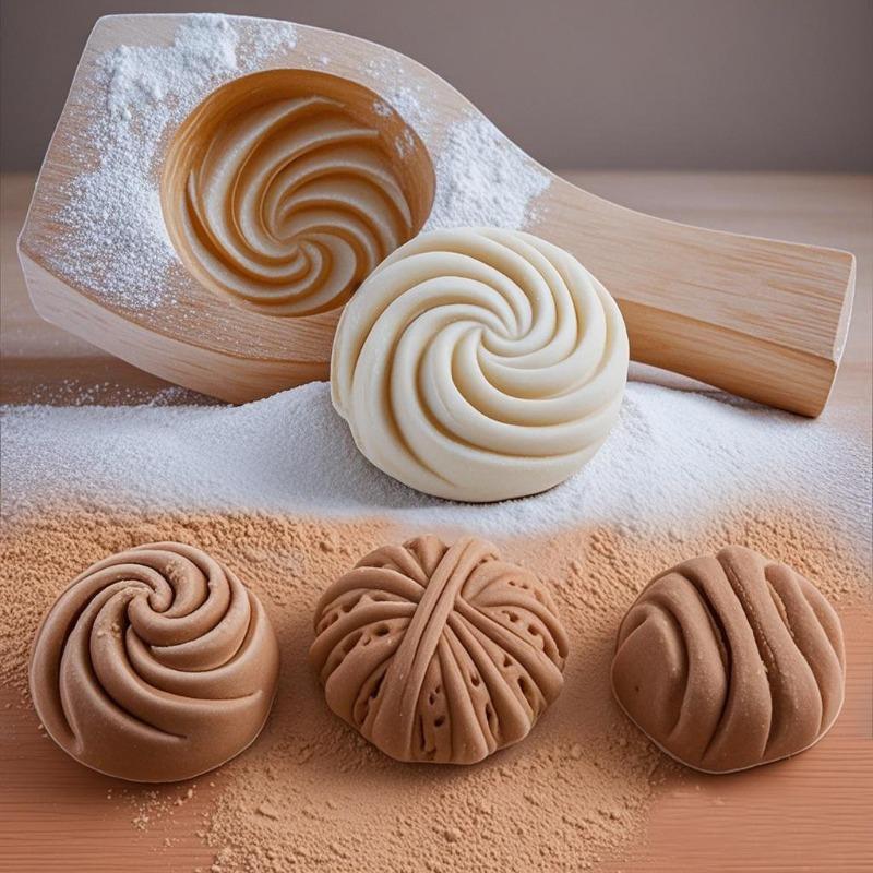 Household Kitchen Pasta Mold - Handmade Baozi Pattern Steamed Bread & Walnut Mooncake Baking Wooden Flower Roll Mould