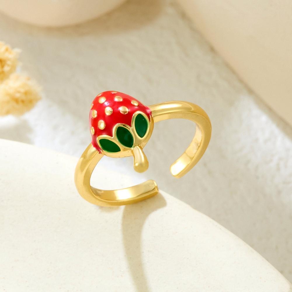 Heißer Geometrie Zirkon Tropfen Glasierte Erdbeer Kirsch Ring Modischer Vielseitiger Personalisierbarer Verstellbarer Öffnungsfrucht Schmuck Geschenk
