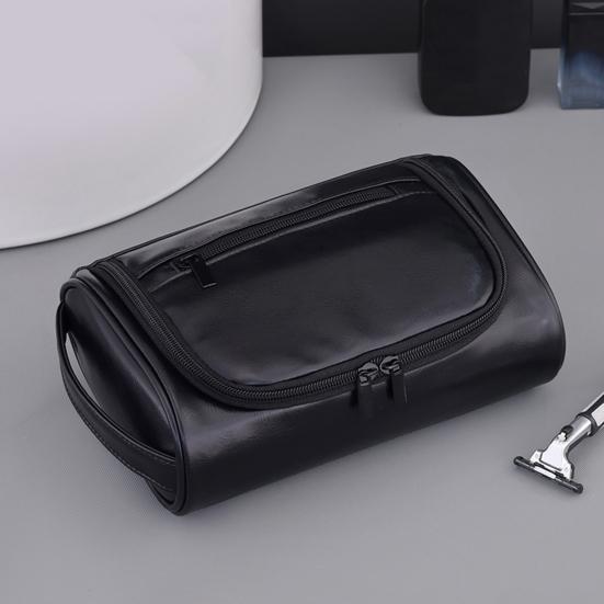 Wasserdichte Toilettentasche für Herren aus Kunstleder, Reise-Kulturbeutel mit mehreren Fächern, Organizer für Pflegeutensilien für Rasierzubehör