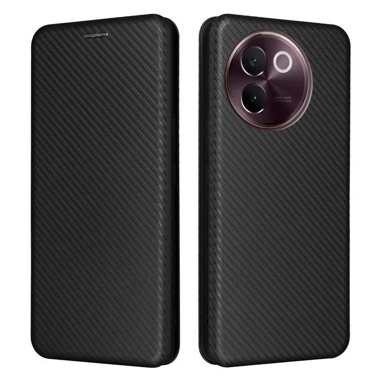 Pro vivo V30e 5G pouzdro Sloty pro karty Stojánek Kožený kryt s texturou z uhlíkových vláken