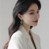 2026 New Asymmetric Green Square Tassel Long Earrings Korean Design Jewelry Girls Fashion Accessories Drop Earrings For Woman