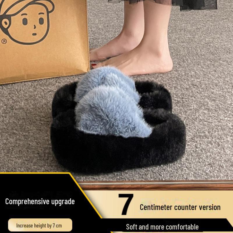 Women's 2023 Autumn Fashionable Thick-Soled Cotton Fur Slippers - Trendy and Stylish Casual Outerwear