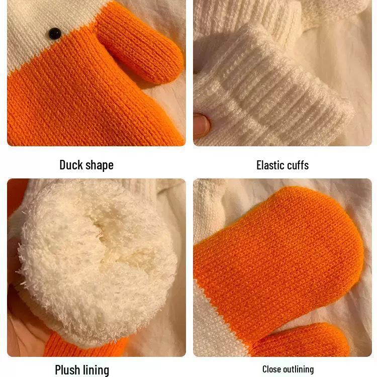 Creative Funny Goose Wool Fingerless Gloves for Women and Couples - Warm, Thick, Cold-Proof, and Lovely for Autumn and Winter.