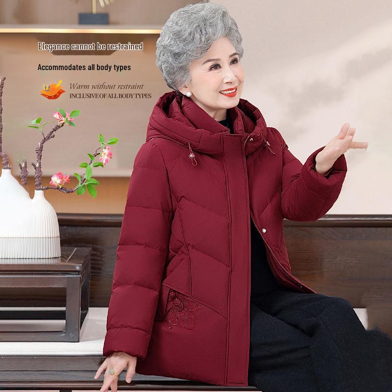 Grandma's Women's Winter Duck Down Jacket for Middle-Aged & Elderly - Festive Chinese New Year Coat 2026