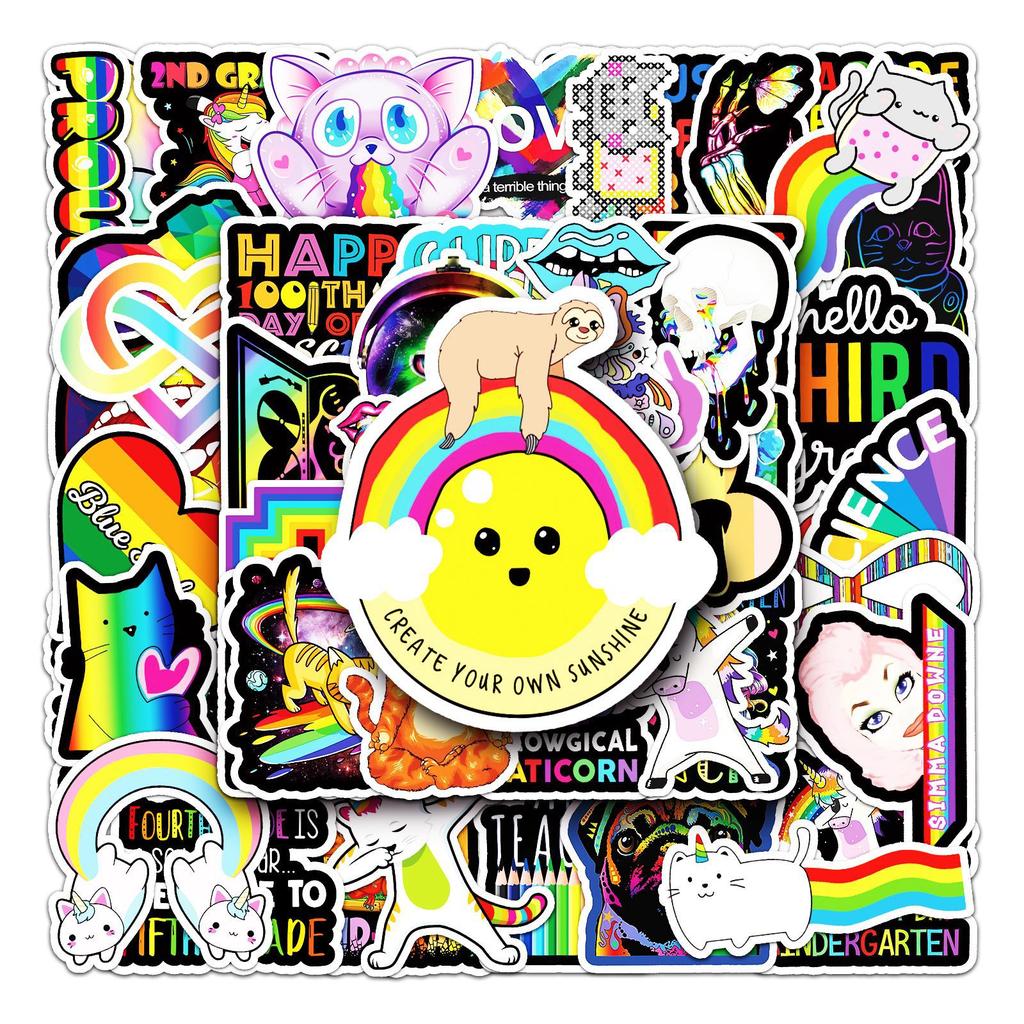 50 Pictures of Individual Colored Rainbow Series Fresh Graffiti Suitcase Laptop Scooter Car Decoration Stickers