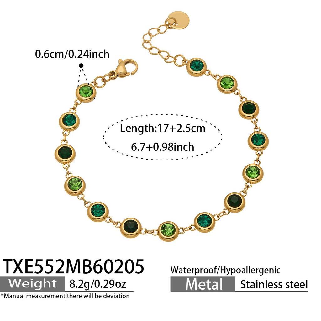 Elegantes Armband- und Halskettenset aus 5A-Zirkonia-Edelstahl mit farbigen Diamantquasten-Ohrringen
