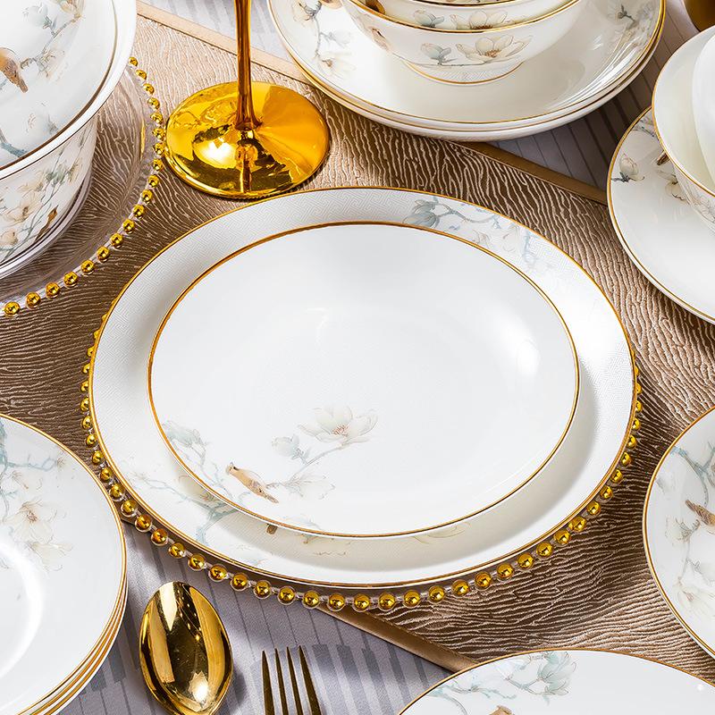 New Chinese Flower and Bird Dish Set Household Light Luxury High-end Rice Bowl Plate Combination Bowl Set of Your Choice