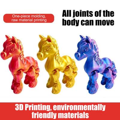 3D iespiesta zirga ponija statuja Stresa mazināšanas figūriņa Kustīgas locītavas Fidget rotaļlieta Izglītojošs dzīvnieka modelis