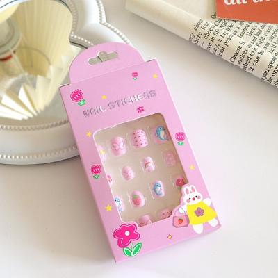 24st Kids Fake Nail Kawaii Kids Fake Nail Art Stickers Set Creative DIY Nail Kit för nageldekorationer
