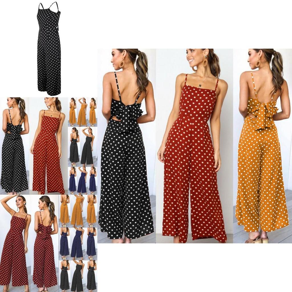 Elegant Womens Polka Dot Jumpsuit With Sleeveless And Wide Leg Pants Backless Design
