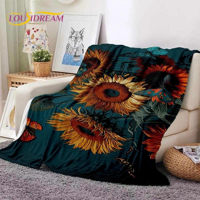Traum Sonnenblumen Nordische Gänseblümchen Weiche Flanelldecke für Bett Schlafzimmer Sofa Picknick, Tagesdecke zum Zudecken Outdoor Freizeit Nickerchen Geschenk