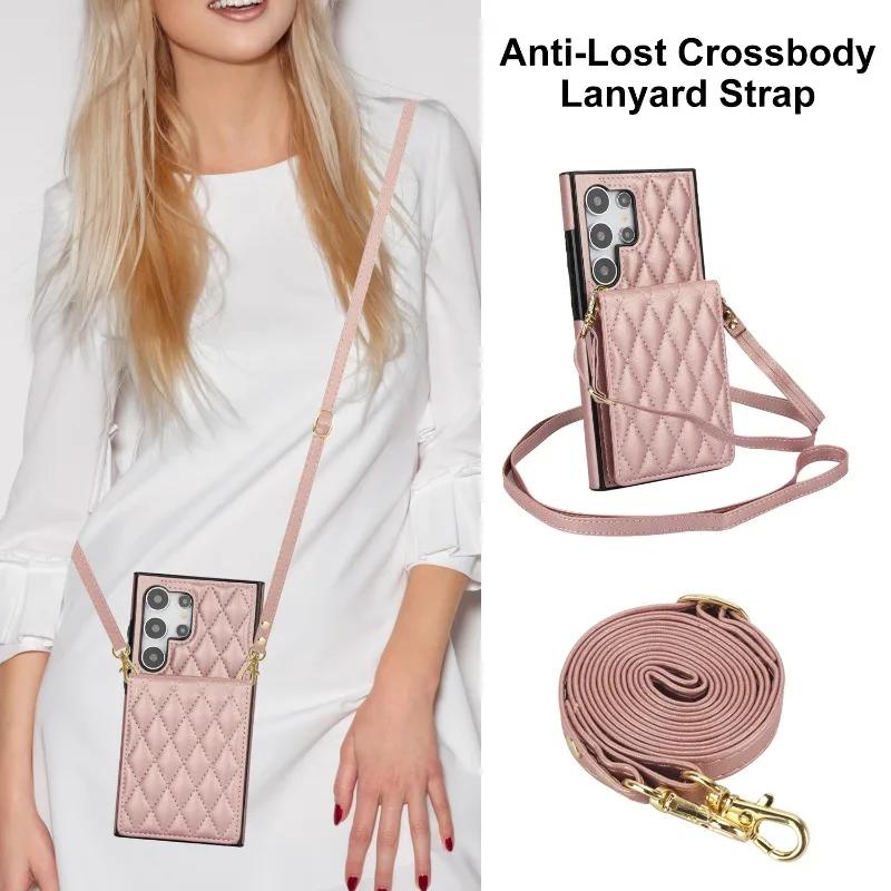 Crossbody Wallet with Card Holder Phone Case for Samsung Galaxy S23 S21 FE S24 S22 Ultra A13 A53 A14 A54 A15 A55 Leather Cover