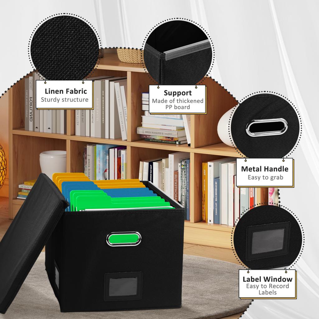 Foldable Hanging File Filing Box with Label Slot Fabric File Folder Organizer Box Portable Vinyl File Organizer Box with Lid