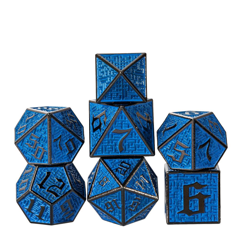 Cusdie DND Labyrinth Metallwürfel Massiv D4-D20 Polyederwürfel Set mit einzigartigem D4 für Rollenspiel Pathfinder Brettspiele TRPG
