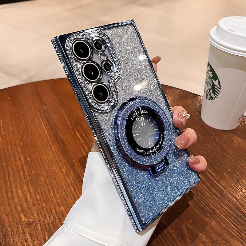Smooth Powder Magnetic Suction Bracket Suitable for Samsung S25ultra Mobile Phone Case S24 Electroplated Advanced Lens Full Inclusive Anti Fall