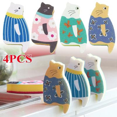 4Pcs Cartoon Cat's Claw Fiber Towel Dishwashing Sponge Dust Wipe Cleaning Rag Dishwashing Towel