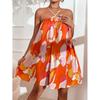 Small Summer Fashion Style Tube Top off-Neck Printed Sexy Open Back Adjustable Halterneck Sleeveless Dress Skirt