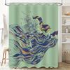 Japanese Wave Art Shower Curtain Ocean Beach Coastal Bathroom Decor Sea Liner Backdrop Japanese Style Home Textile