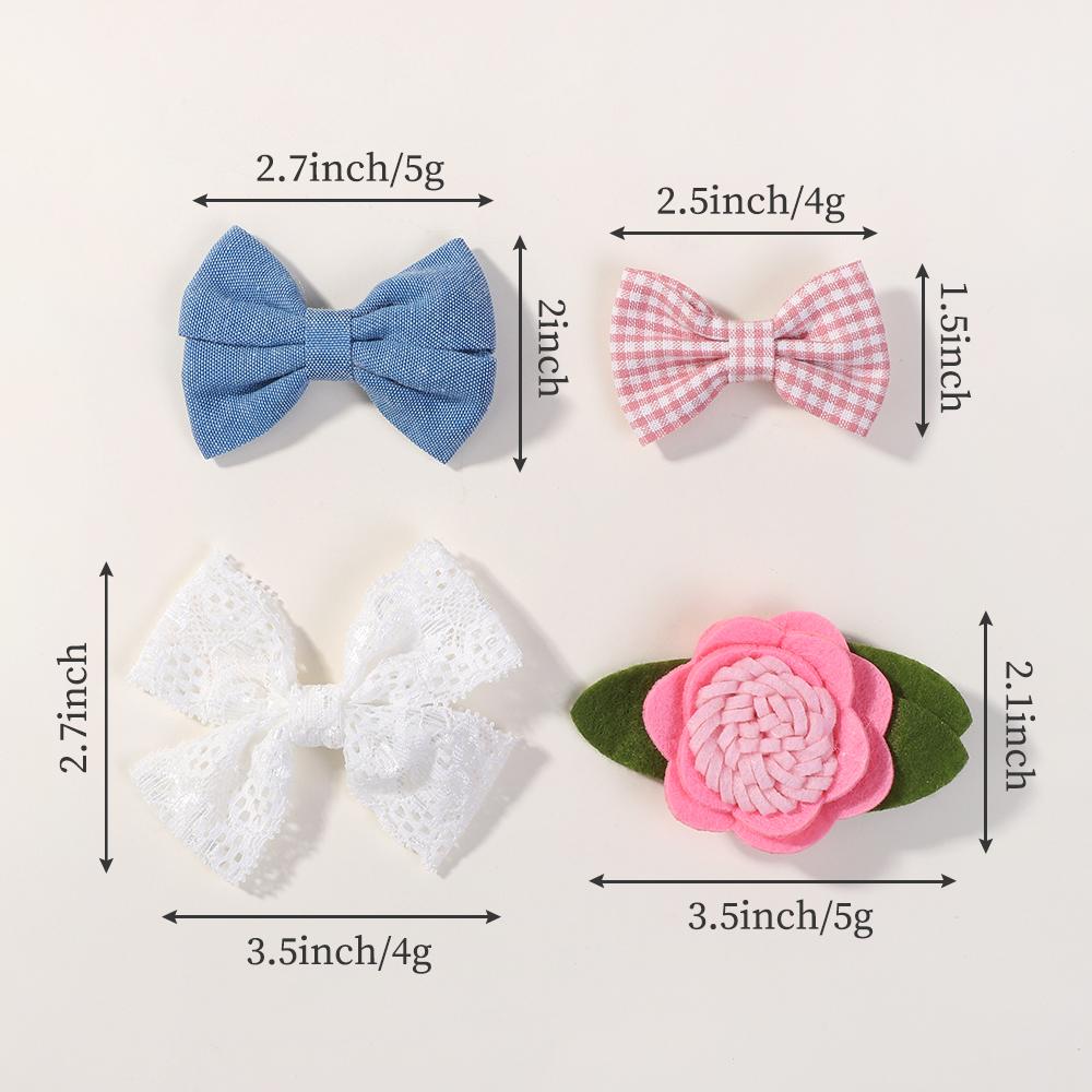 4Pcs Sweet Lace Printed Bowknot Hair Clips for Hair Girls Handmade Hairpin Boutique Barrettes Headwear Baby Hair Accessories