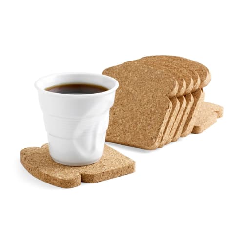 

Stylish bread-shaped cork toast coasters, wooden, 5mm thick, 10cm diameter, toast-shaped, pack of 8, heat-resistant, non-slip, cork coasters for drink