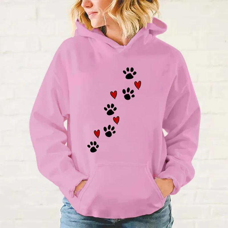 New Dog Paw Print Hoodie Sweatshirt Fall Winter Women Harajuku Hoodie Loose Casual Daily Stylish Korean Style Minimalist Hoodie