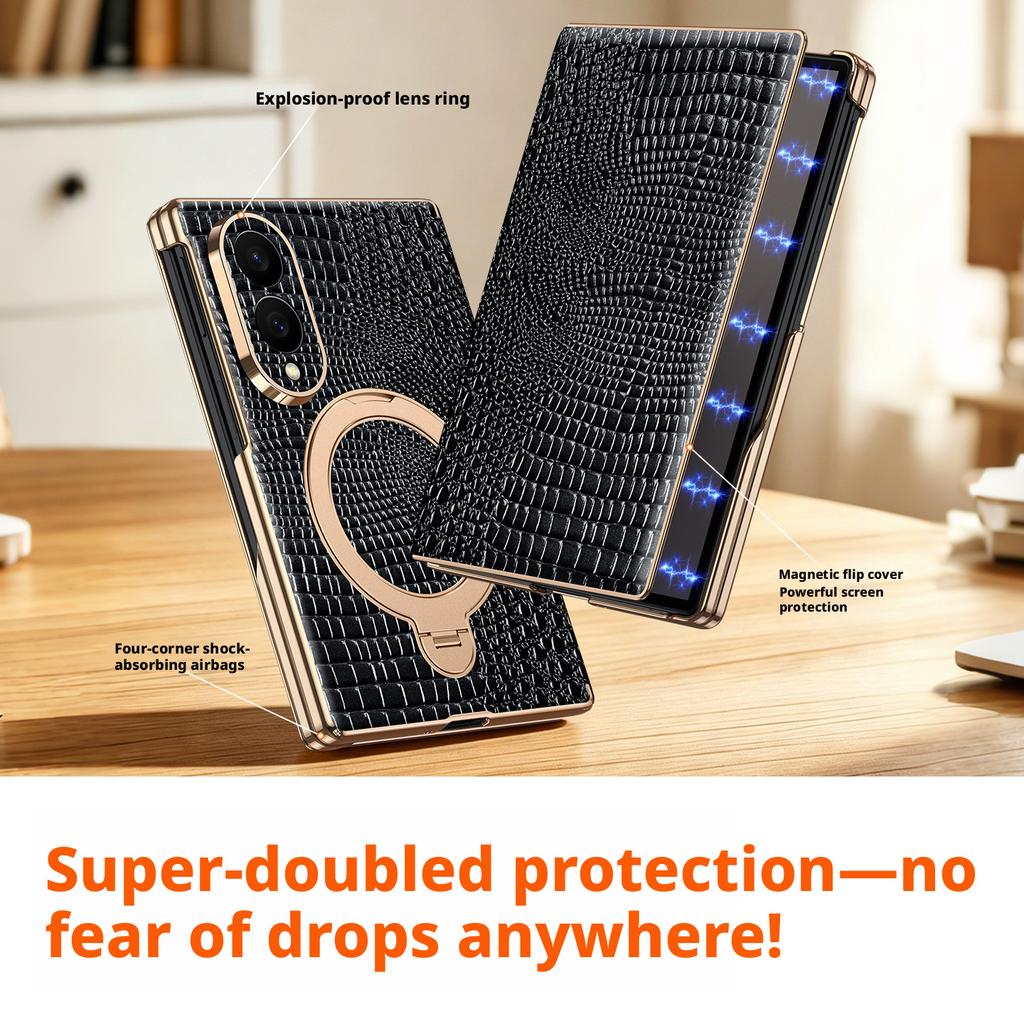 Premium Krokodilmönstrat Äkta Läderfodral för Samsung Galaxy Z Fold8 Ultra Fold 7 8 W26 Dubbel Centralaxel Skyddsfodral