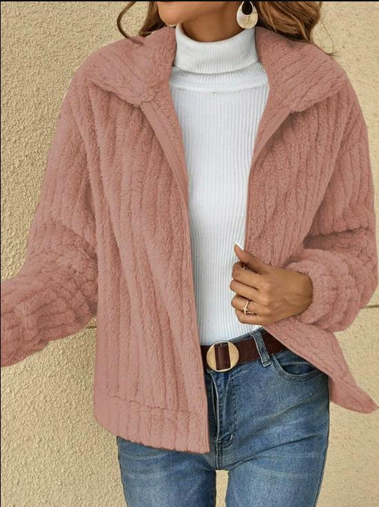 Women s Plush Lapel Short Cardigan Jacket - Autumn/Winter 2023 3XL розовый