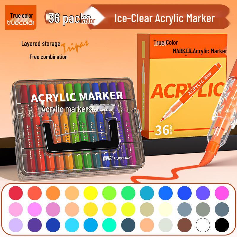 True Color Soft Tip Liquid Acrylic Marker: Stackable, Washable, Non-Bleeding - Ideal for Kids' Art, Newspapers, and Drawings.
