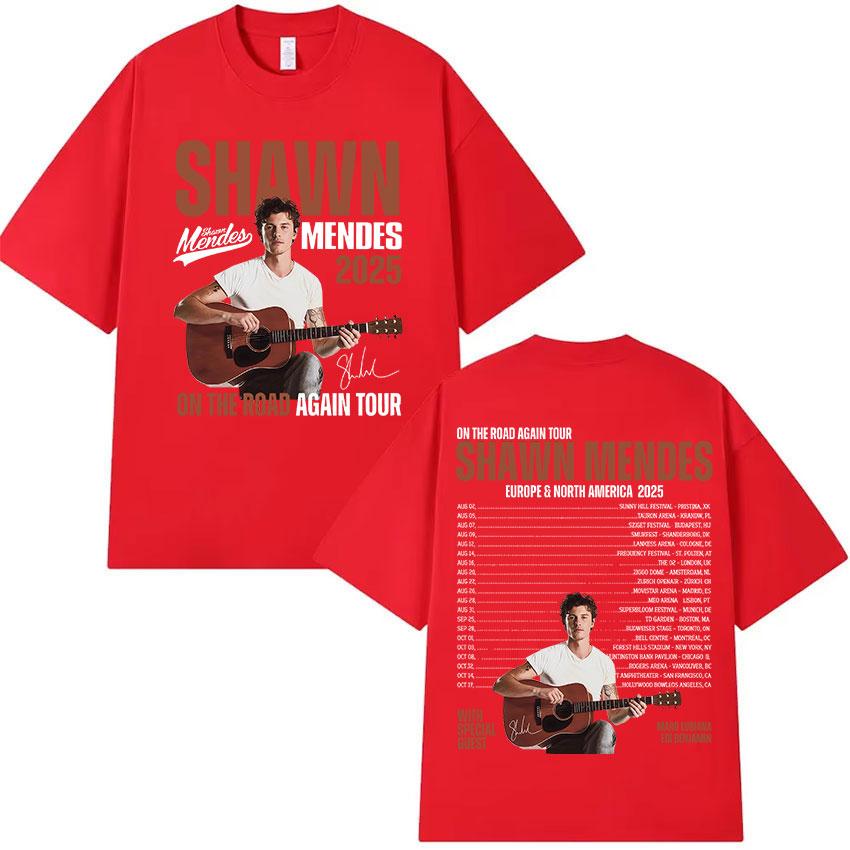2025 Summer Rapper Singer Shawn Mendes on The Road Again Tour Album Merch T Shirt Men Fashion 100% Pure Cotton Printed T-shirt S