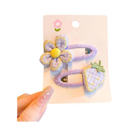 Hairpin Handmade Fabric Flowers Strawberry Embroidery Decor Soft Wrapped BB Clip Kids Pastoral Style Anti-Slip Hair Accessories