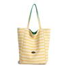 Double-sided Striped Canvas Bag for Women's Foreign Trade Korean New Lazy Style Shoulder Bag Large Capacity Commuting Toy Bag