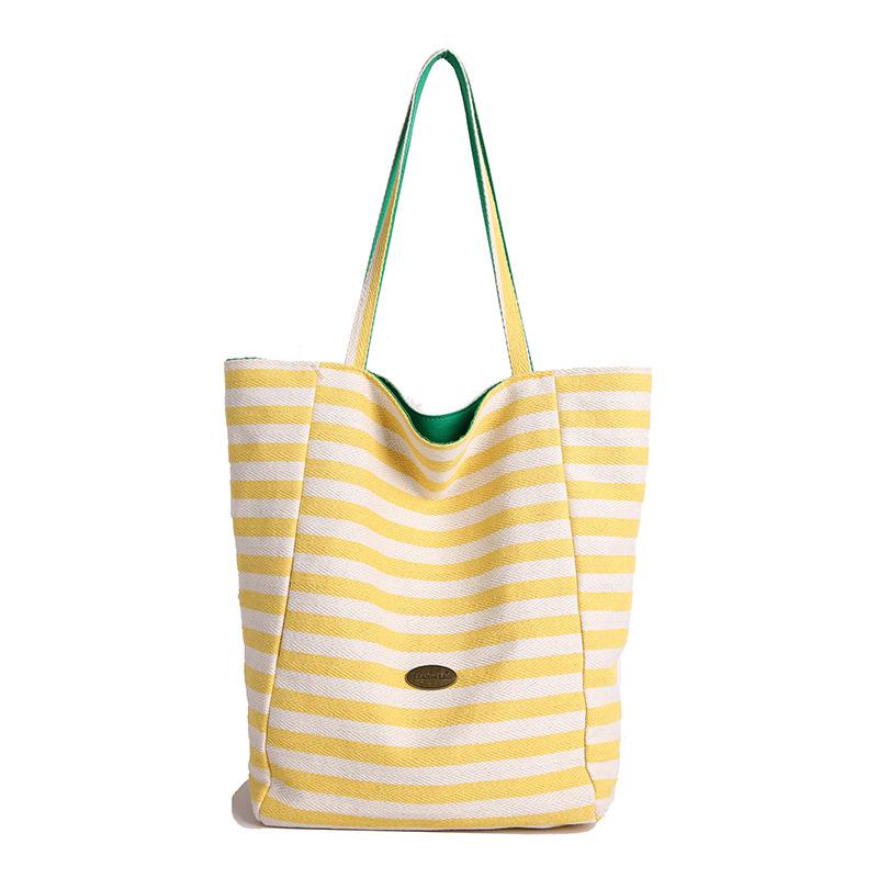 Double-sided Striped Canvas Bag for Women's Foreign Trade Korean New Lazy Style Shoulder Bag Large Capacity Commuting Toy Bag