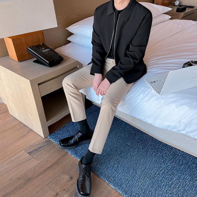 Jachetă de iarnă pentru bărbați, cu rever, scurtă, de primăvară și toamnă, retro, simplă, de culoare solidă, casual, cu fermoar