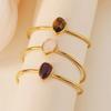 Gold-plated Oval Stone Bracelet Stainless Steel Cuff Bracelet Vintage Open Bangle  Women Jewelry