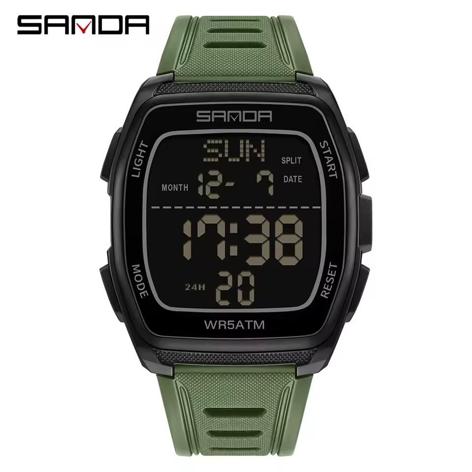 SANDA 9080 Square Original Men's Electronic Watch Wear-Resistant Waterproof Youth Bracelet Fashionable Gift for Boys With Alarm