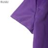 ZANZEA Women Casual Zipper Stand Collar Summer Short Sleeve Dress