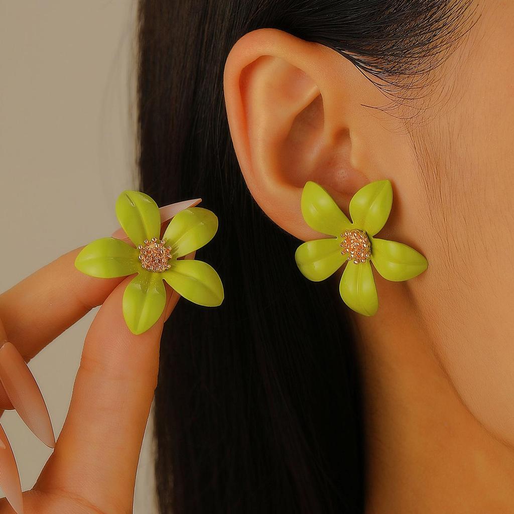 Colorful Drip Oil Flower Stud Earrings - Simple Double-Layer Petal Design for Women, Perfect for Spring and Summer