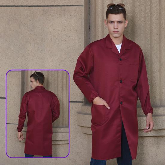 Arbeitsmantel Revers Langarm Einreiher Pflegeleicht Knitterfest Arbeitsjacke mit Großen Aufgesetzten Taschen Funktional