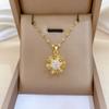 Gold Color Shiny Zircon Rotatable Snow Flower Necklaces for Women Girls Stainless Steel Chain Necklace Jewelry Gifts for Lover