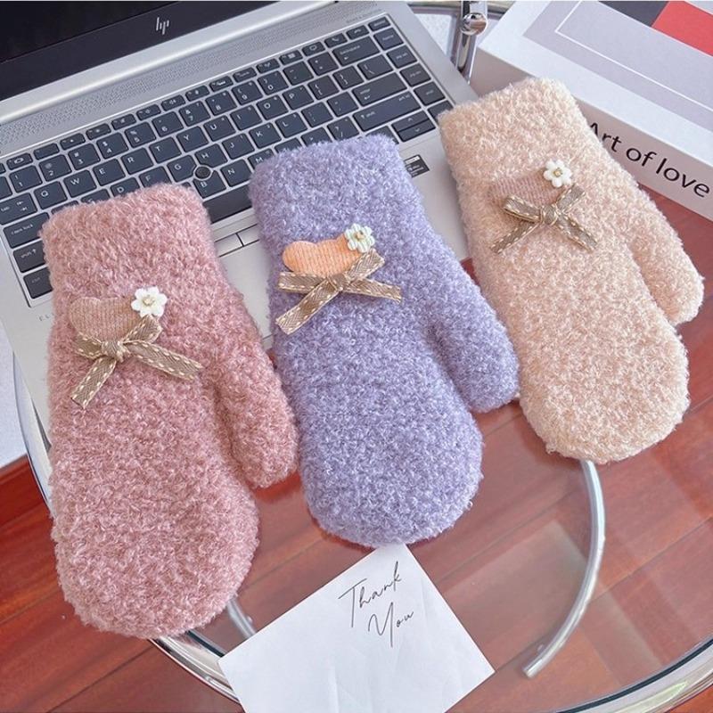 All-inclusive Mittens, Women's Velvet and Thickened Winter Adult Student Cycling To Keep Warm and Cold-proof Wool Knitted Full Finger