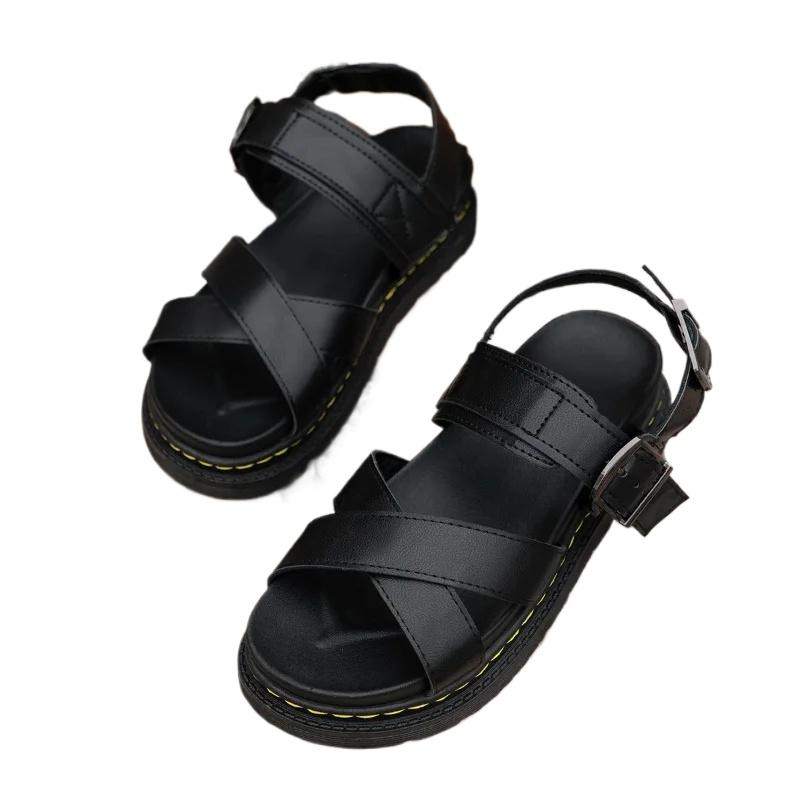 

Женские сандалии Костюм Летние каблуки Обувь Женская Большой размер Плоские сандалии Женская Пляжная мода Черные Платформа Сандалии 43