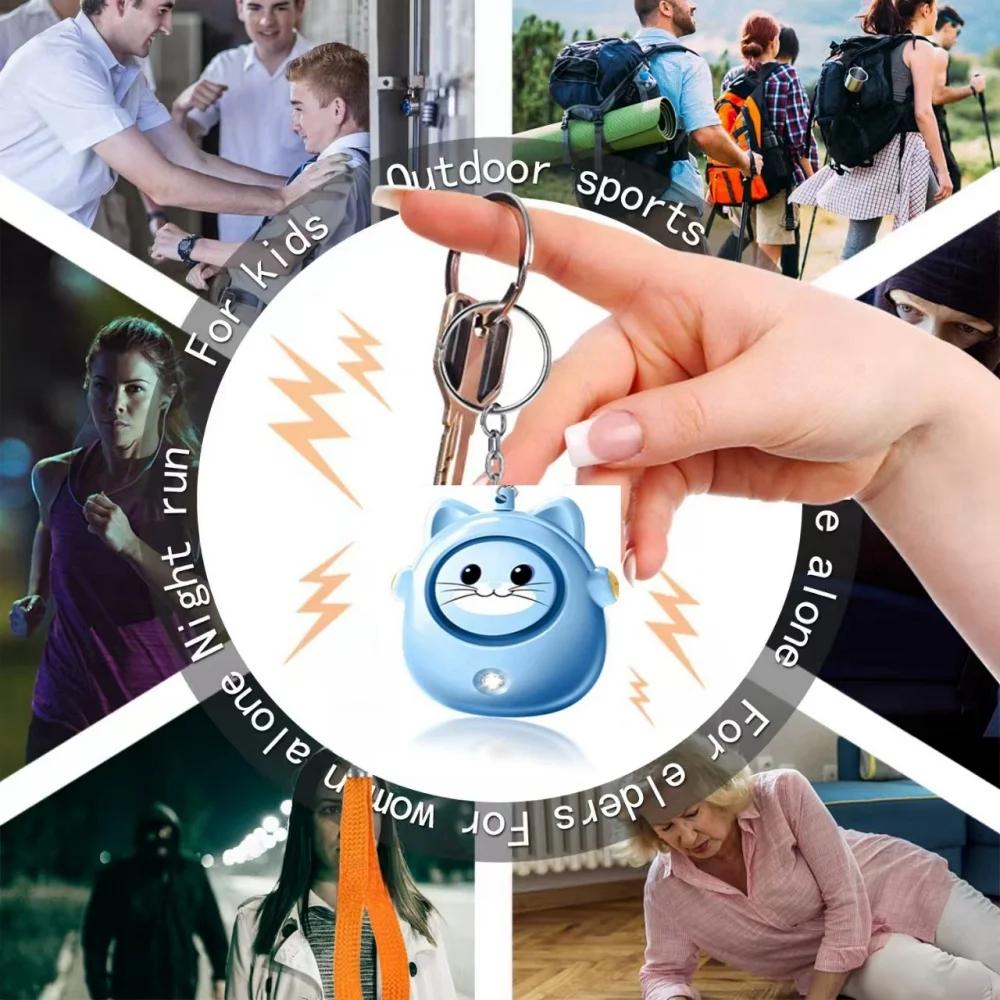 Cute Cat Personal Self Defense Alarm Light 130db Self Defense Siren Safety Alarm For Outdoor Women Girl Personal Keychain Alarm