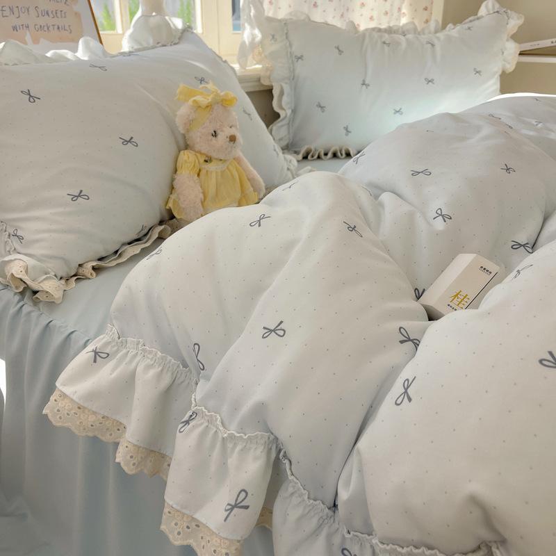 Double Yarn Princess Wind Lace Bedding Four-piece Set Skin-friendly Breathable Washed Sheets Quilt Cover Pillowcase